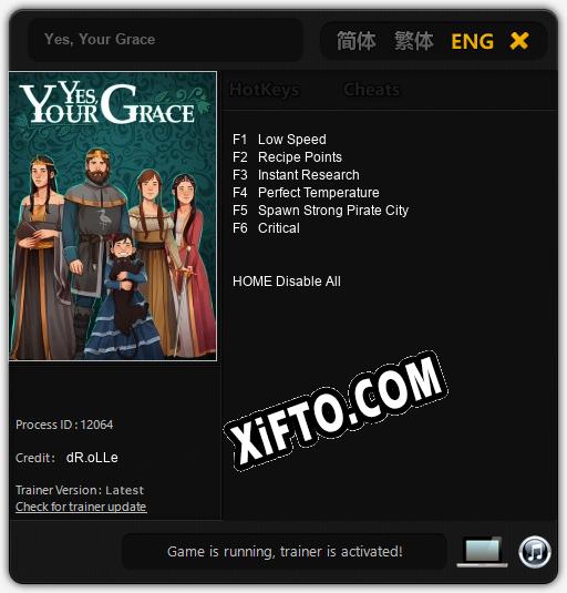 Трейнер для Yes, Your Grace [v1.0.2]