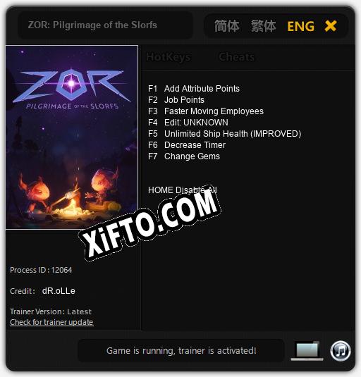 Трейнер для ZOR: Pilgrimage of the Slorfs [v1.0.5]