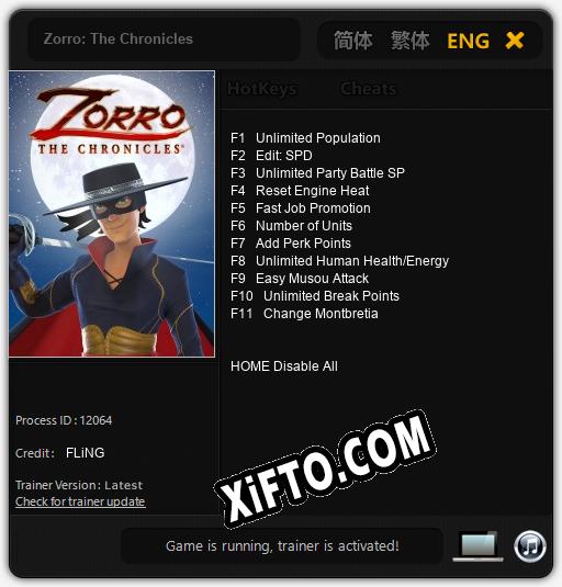 Zorro: The Chronicles: ТРЕЙНЕР И ЧИТЫ (V1.0.36)